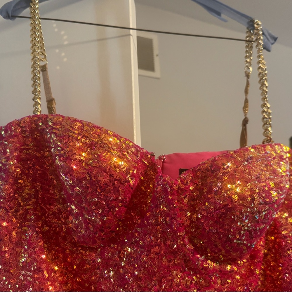 NADINE MERABI Fuchsia Sequin Mini Dress - Picture 4 of 6